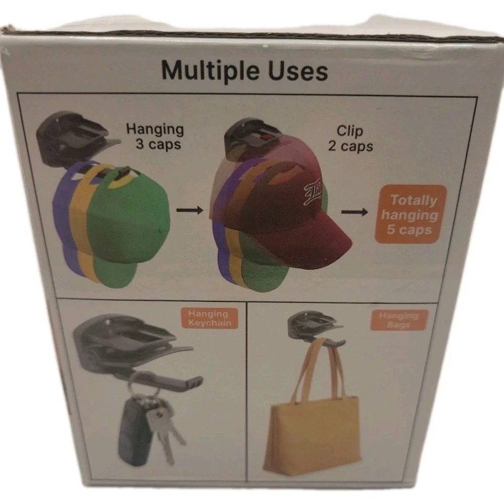 GENICUTS Cap Organizer‎ Spring Force Auto Hold Clip Hooks Hanging Black 8-Pack